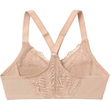 Glamorise 1246 Full Figure Front Close Lace T-Back Wonderwire Bra 48F Cafe NWT