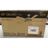 HYPERIKON  N42-RD 42" Ceiling Fan W/Remote Control New In Box Rust & Oak Blades