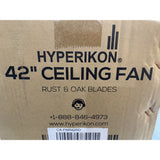 HYPERIKON  N42-RD 42" Ceiling Fan W/Remote Control New In Box Rust & Oak Blades