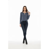 Banana Republic Women's Front Keyhole Blouse Size Medium Blue Long Sleeve Lace back