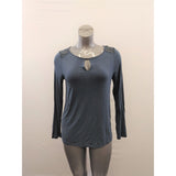 Banana Republic Women's Front Keyhole Blouse Size Medium Blue Long Sleeve Lace back