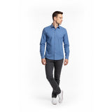Kenneth Cole Unlisted Dress Shirt Men's 15 1/2 34-35 Blue Cotton poly long sleev