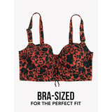 Smart & Sexy 36DD Long Line Bikini Top Style SA625 Black Pansy NWT