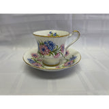 Paragon Fine Bone China England Teacup Saucer Set Blue Pink Floral 5oz
