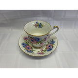 Paragon Fine Bone China England Teacup Saucer Set Blue Pink Floral 5oz