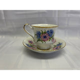 Paragon Fine Bone China England Teacup Saucer Set Blue Pink Floral 5oz