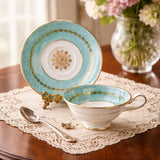 Westbrook Bone China England Aqua With Gold Scrollwork Teacup And Saucer Set