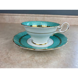 Westbrook Bone China England Aqua With Gold Scrollwork Teacup And Saucer Set
