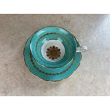 Westbrook Bone China England Aqua With Gold Scrollwork Teacup And Saucer Set