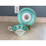 Westbrook Bone China England Aqua With Gold Scrollwork Teacup And Saucer Set