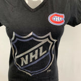 Montreal Canadiens T shirt Nighty Size Medium Black Short Sleeve V Neck Graphic