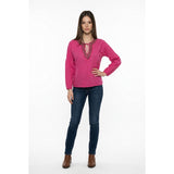 Michael Kors Beaded V Neck Blouse Women's Size XS Pink Long Sleeve Cotton Top