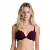 La Senza Obsession Black w/ Burgundy Floral Lace Covered Padded Push Up Bra 32B