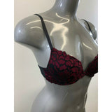 La Senza Obsession Black w/ Burgundy Floral Lace Covered Padded Push Up Bra 32B