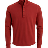 Roots Ribbed Button Up Mock Neck Sweater Men's Large Red Long Sleeve Cotton Blend