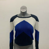 Le Temps de Cerises Women's Sweater Large New Blue White Long Sleeve Acrylic NWT