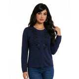 Jones New York Women's Button Up Beaded Sweater Size Medium Blue Long Sleeve Rayon Blend
