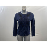 Jones New York Women's Button Up Beaded Sweater Size Medium Blue Long Sleeve Rayon Blend