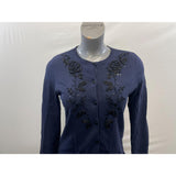 Jones New York Women's Button Up Beaded Sweater Size Medium Blue Long Sleeve Rayon Blend