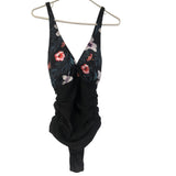 Tropical Design Women's XL One-Piece Bathing Swim Suit Black Floral Polyester