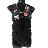 Tropical Design Women's XL One-Piece Bathing Swim Suit Black Floral Polyester
