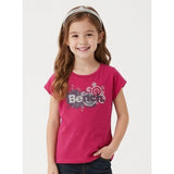 BENCH Girls Size 7/8 Years Pink Capped Sleeve Crew Neck Graphic T Shirt