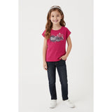 BENCH Girls Size 7/8 Years Pink Capped Sleeve Crew Neck Graphic T Shirt