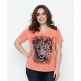 Penningtons Women's Plus Size X Top Coral Pink Tiger Cotton Shaped Fit