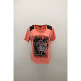 Penningtons Women's Plus Size X Top Coral Pink Tiger Cotton Shaped Fit