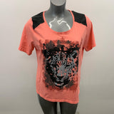 Penningtons Women's Plus Size X Top Coral Pink Tiger Cotton Shaped Fit