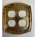 Vintage Solid Brass Double Outlet Sockets Cover Plate Rope Pattern Border USED