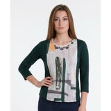 Zara W&B Women's Green Gemmed White Graphic Design Pattern on Front Long 3/4 Sleeve Size US Small