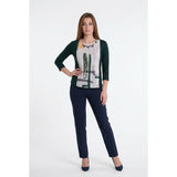 Zara W&B Women's Green Gemmed White Graphic Design Pattern on Front Long 3/4 Sleeve Size US Small