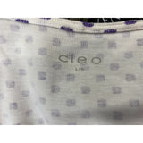 Cleo Women's Short Sleeve Top Size Large White w/Purple Squares Round Neck