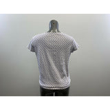 Cleo Women's Short Sleeve Top Size Large White w/Purple Squares Round Neck