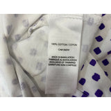 Cleo Women's Short Sleeve Top Size Large White w/Purple Squares Round Neck