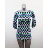 Hourglass Lilly Women's 3/4 Sleeve Top Size XS Green Blue Patterned Rayon Blend
