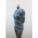 Hourglass Lilly Women's 3/4 Sleeve Top Size XS Green Blue Patterned Rayon Blend