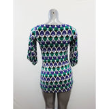 Hourglass Lilly Women's 3/4 Sleeve Top Size XS Green Blue Patterned Rayon Blend