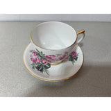 Windsor Fine Bone China England Teacup Saucer Set Pink Floral  Black ribbon