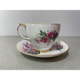 Windsor Fine Bone China England Teacup Saucer Set Pink Floral  Black ribbon