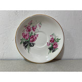 Windsor Fine Bone China England Teacup Saucer Set Pink Floral  Black ribbon