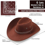 Cowboy/Cowgirl Hat and Bandana Sets Western Party Costume 6 Hats, 6 Bandanas