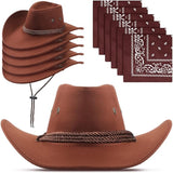 Cowboy/Cowgirl Hat and Bandana Sets Western Party Costume 6 Hats, 6 Bandanas