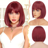 BARSDAR Red Bob Wigs - Short Red Wig With Bangs for Women - 12 Inch NEW