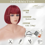 BARSDAR Red Bob Wigs - Short Red Wig With Bangs for Women - 12 Inch NEW