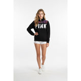 PINK Victoria's Secret 1/4 Zip Pullover Women's Size XS Black Spell Out Long Sleeve Mock Sweatshirt