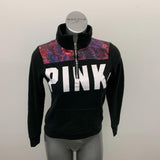 PINK Victoria's Secret 1/4 Zip Pullover Women's Size XS Black Spell Out Long Sleeve Mock Sweatshirt