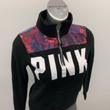 PINK Victoria's Secret 1/4 Zip Pullover Women's Size XS Black Spell Out Long Sleeve Mock Sweatshirt