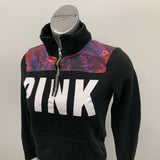PINK Victoria's Secret 1/4 Zip Pullover Women's Size XS Black Spell Out Long Sleeve Mock Sweatshirt
